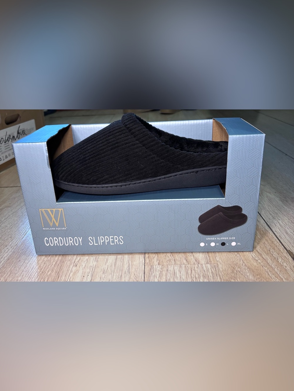 Corduroy Slippers Black Unisex Size Large 9-10 High Density Memory Foam